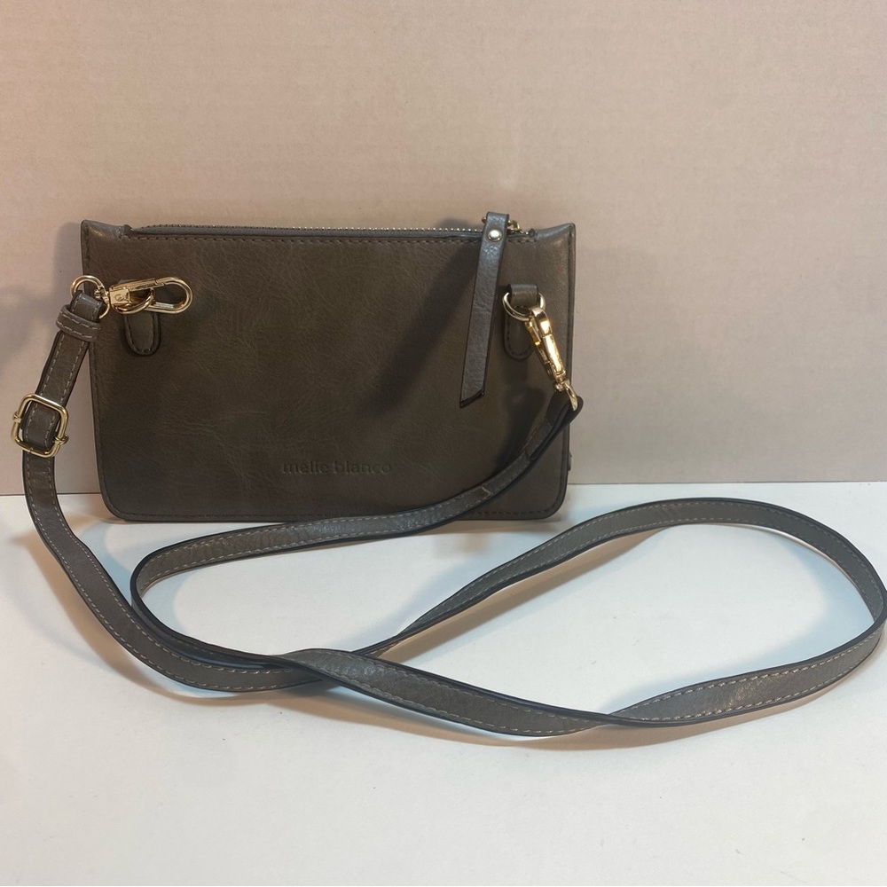 Melie Bianco Gray Faux‎ Leather Convertible 3 Way Crossbody Wristlet Purse Bag